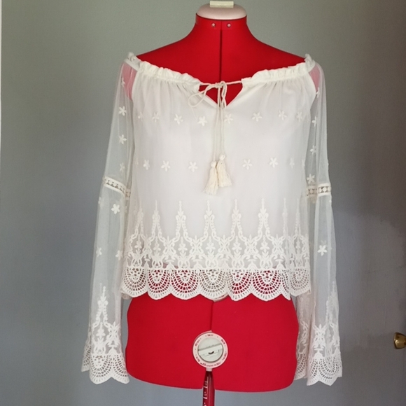 American Rag Off the Shoulder Peasant Blouse Sz Xs - Picture 2 of 10